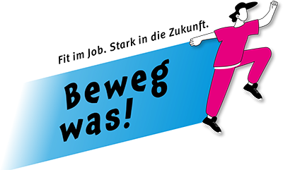 Logo „Beweg was! Fit im Job. Stark in die Zukunft.“