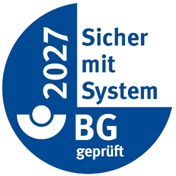 Logo: Gütesiegel „Sicher mit System“.